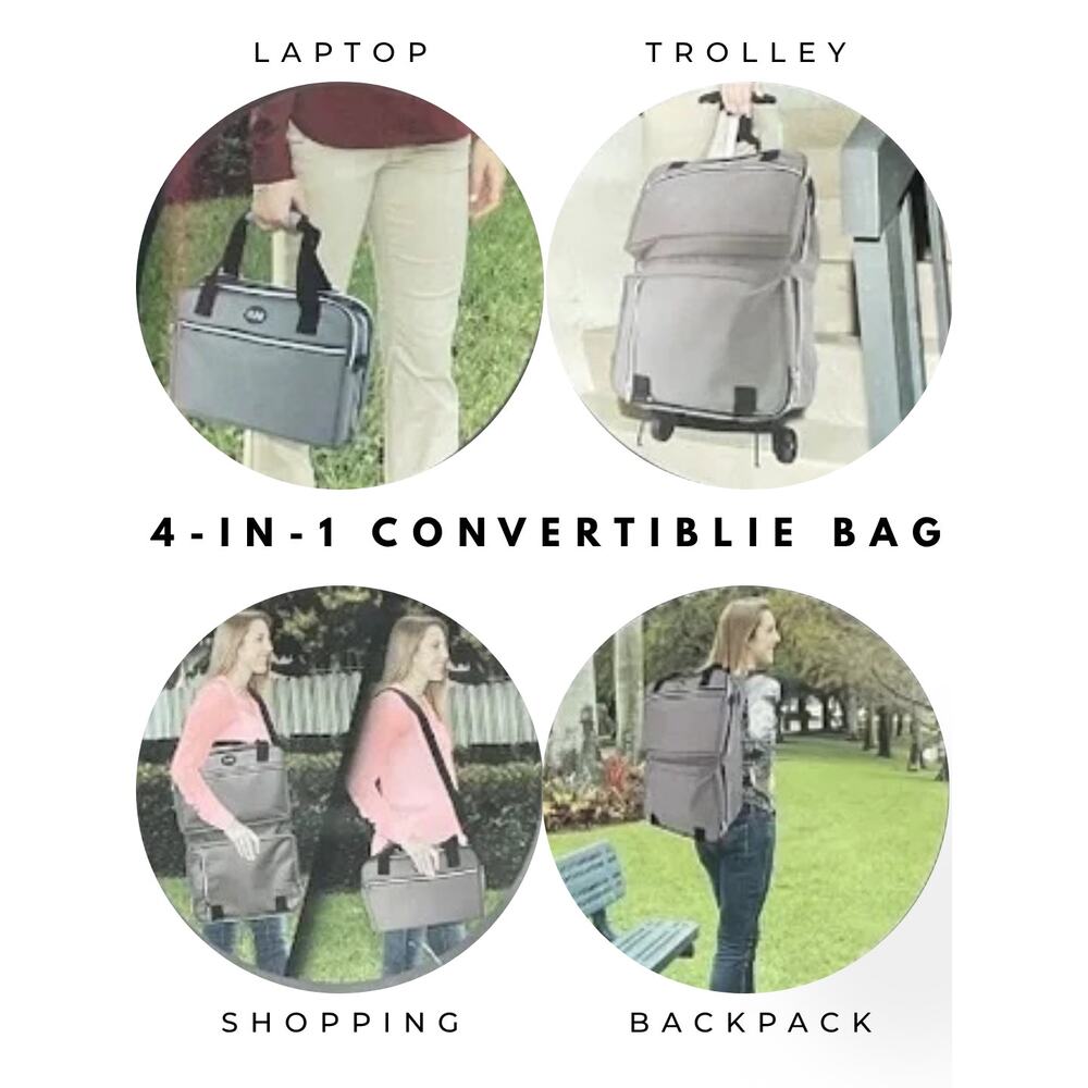 Gray Kuni Multi-Function Laptop Bag Trolley Backpack Travel Shopping Bag - NWT